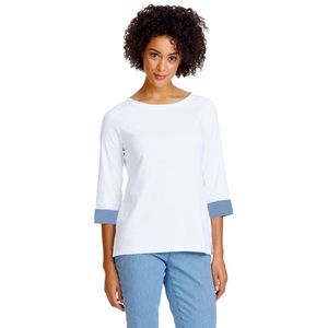 Nautica White Chambray-Cuff Quarter Sleeve Top Womens Size M